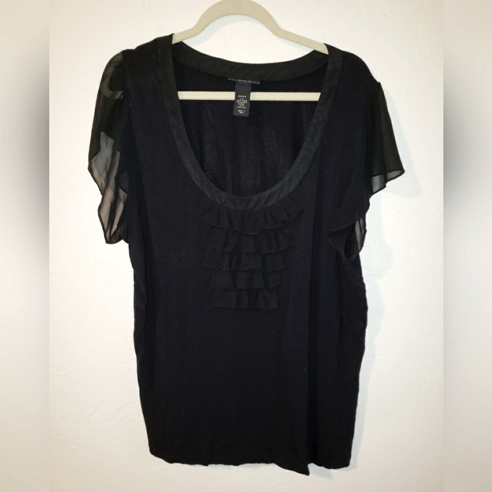 Lane Bryant womans black tank, sheer short sleeves, ruffle bodice, plus sz 22/24
